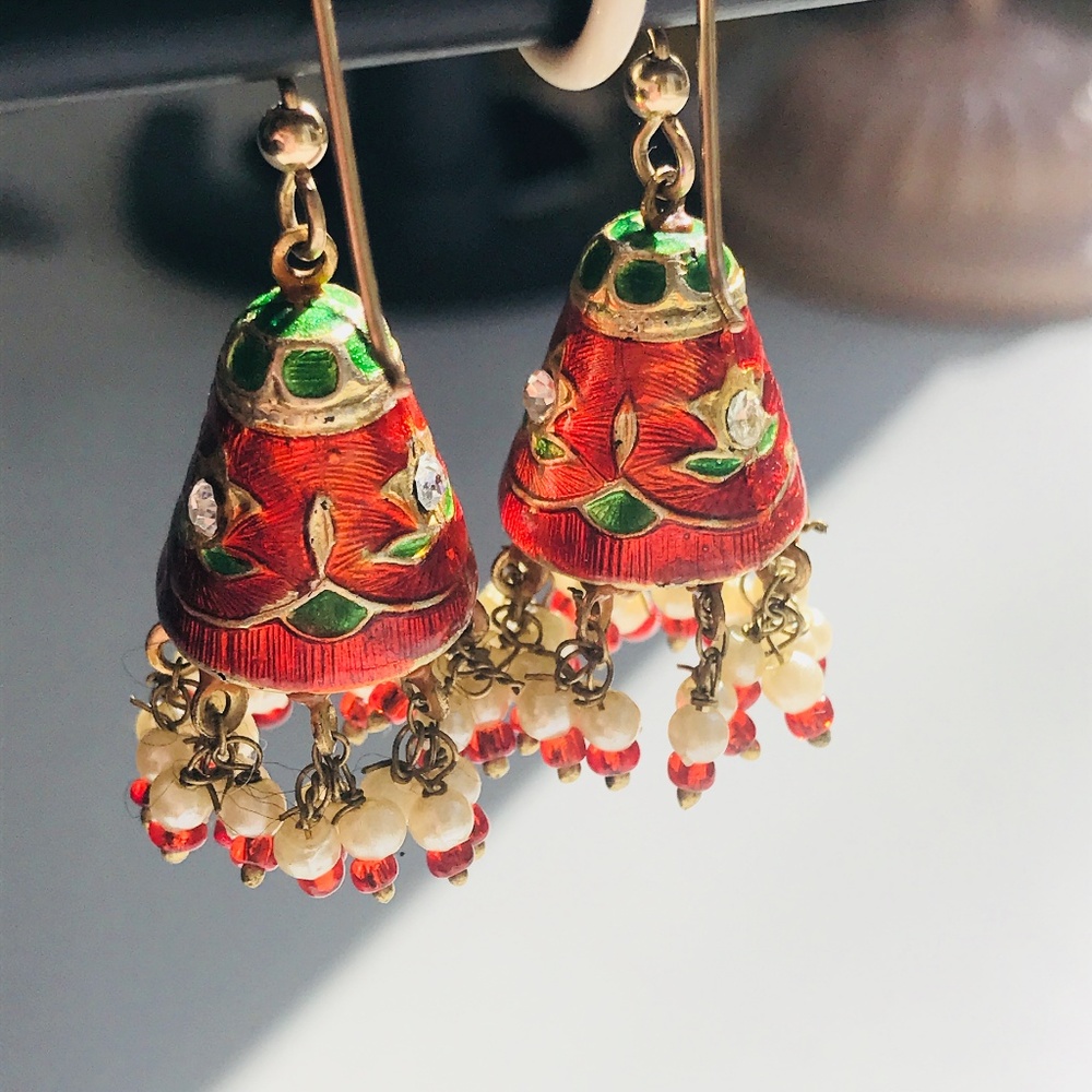 Red & Green Rhinestone Earrings - Picture 4 of 8